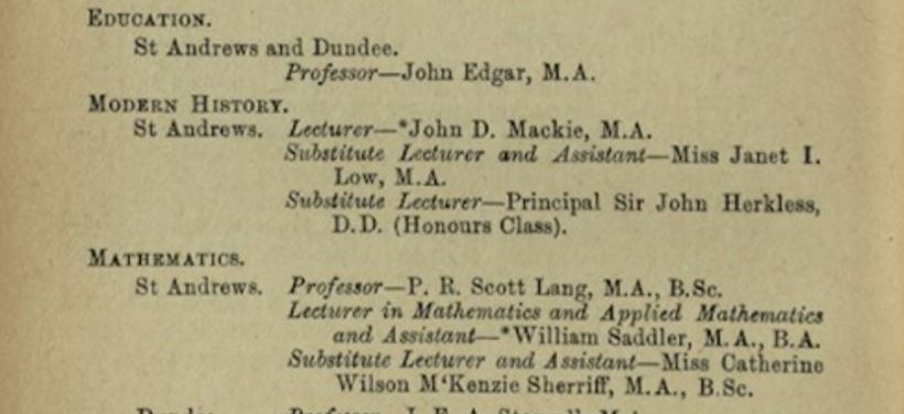 Printed list with details of Janet Low's appointment as substitute lecturer
